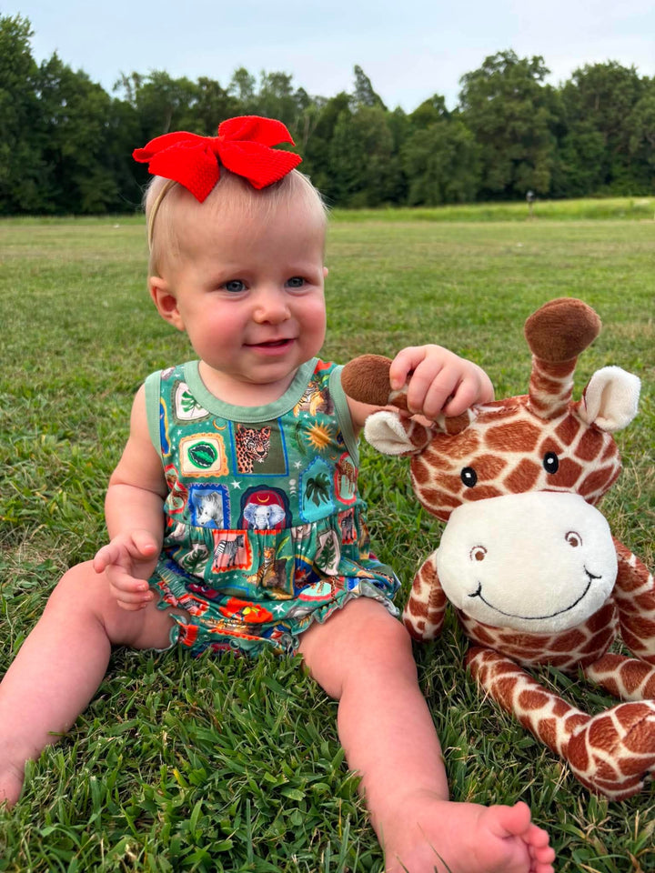 Sleeveless Ruffle Leg  Bubble Romper - Safari Snapshots