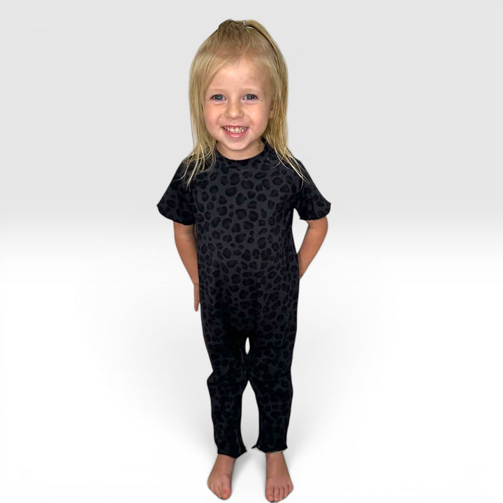Sweatshirt Romper - Black Cheetah
