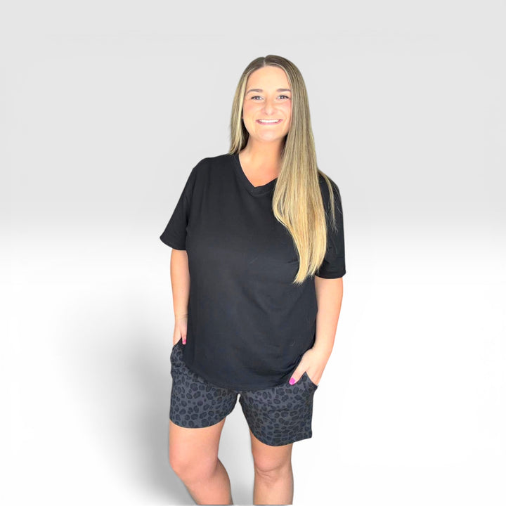 Womens Lounge Shorts - Black Cheetah