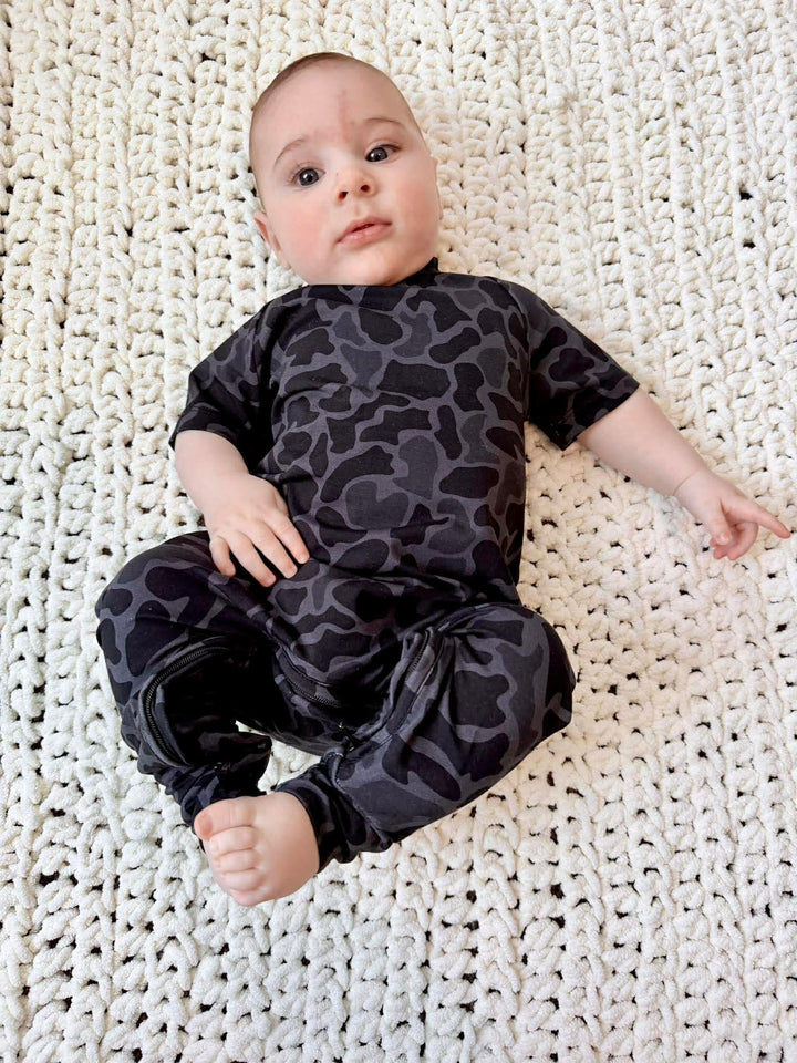Sweatshirt Romper - Black Camo