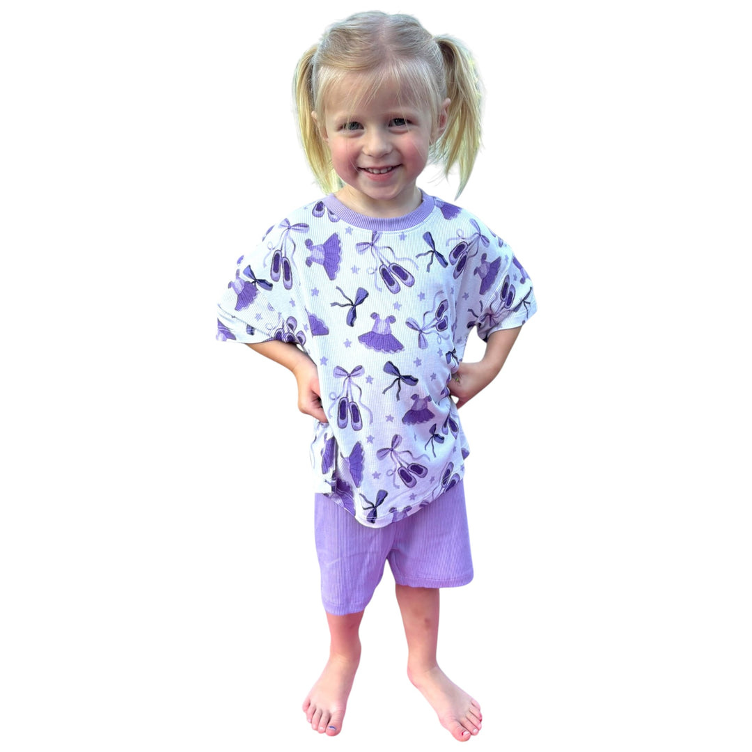 Two-Piece Oversized Tee and Bikers Set - Ballet