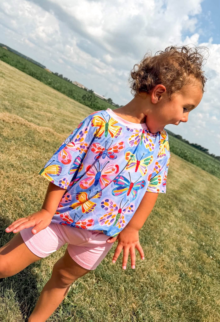 Two-Piece Oversized Tee and Bikers Set -Butterfly