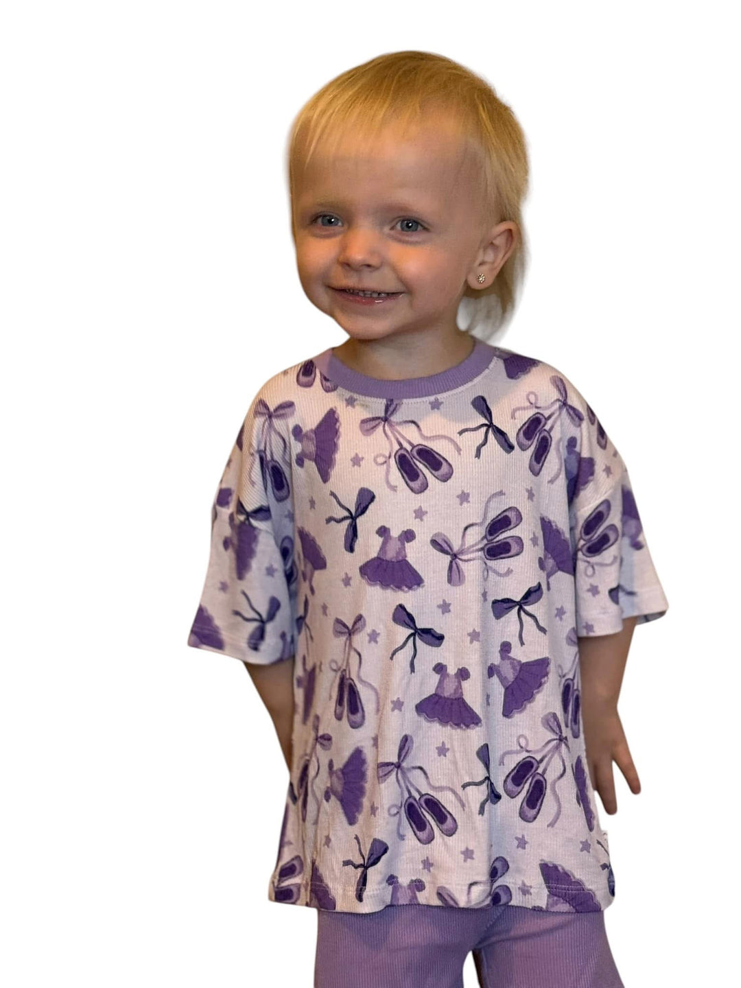 Two-Piece Oversized Tee and Bikers Set - Ballet