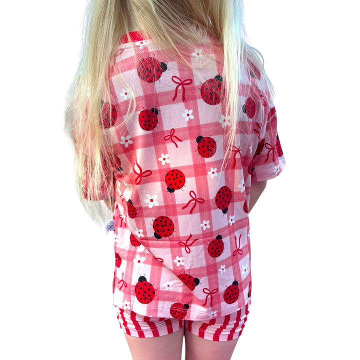 Two-Piece Oversized Tee and Bikers Set - Ladybug with Stripe Bikers