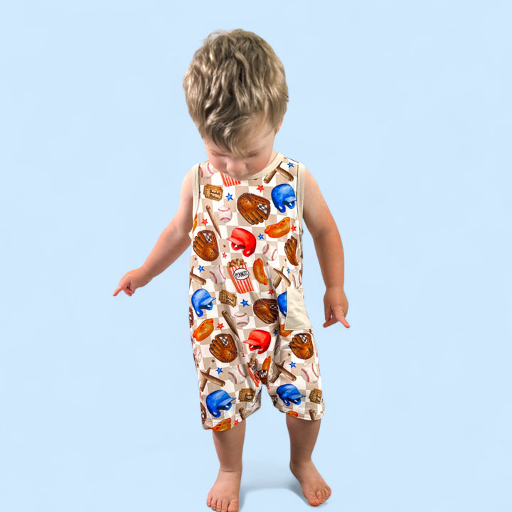 Shorty Romper - Ballfields & Bedtime