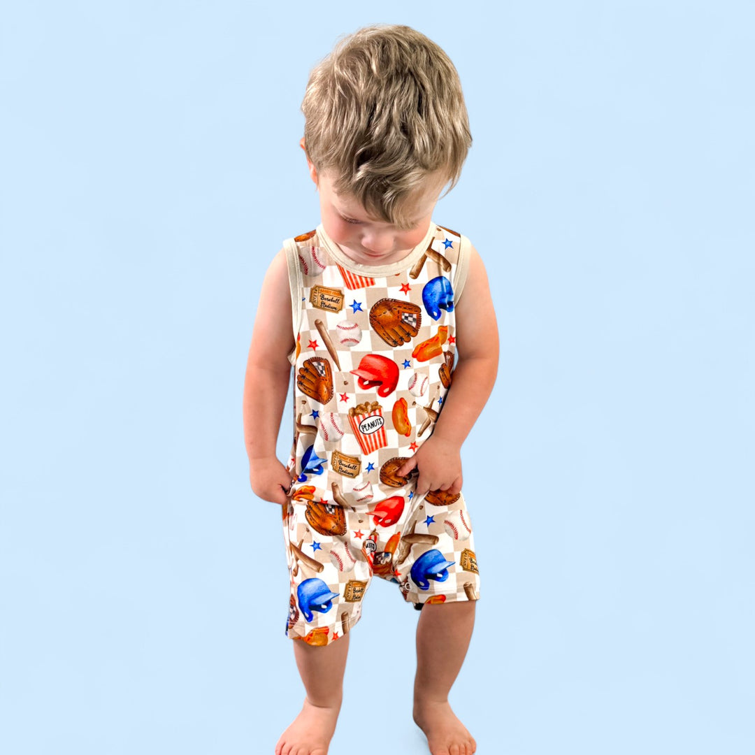 Bedtime Rompers Shorty Romper - Ballfields & Bedtime – Brooksees