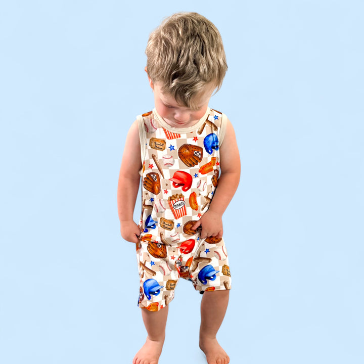 Shorty Romper - Ballfields & Bedtime