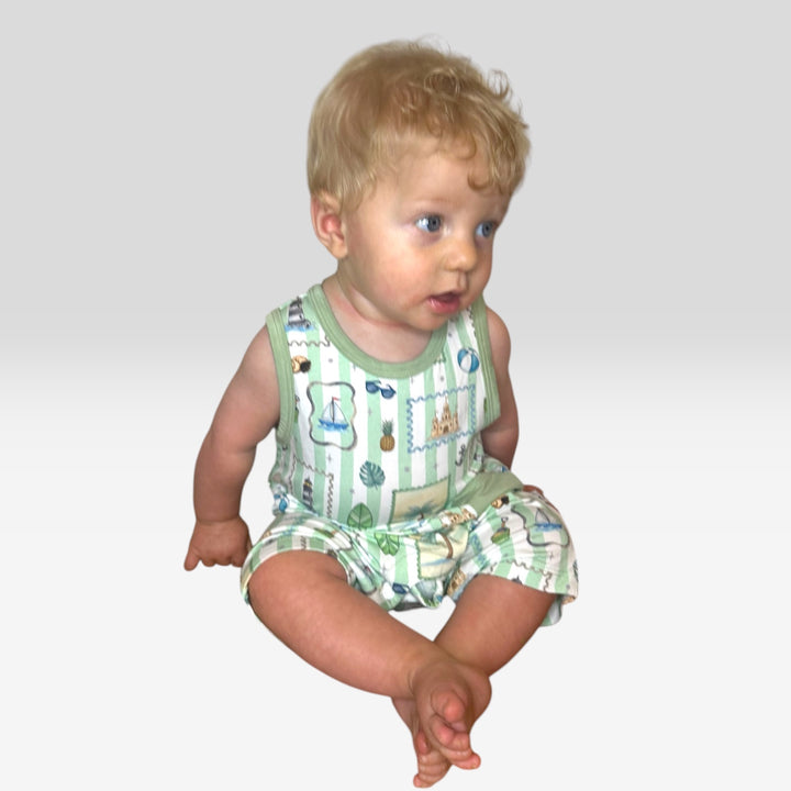 Shorty  Pocket Romper - Coastal Treasures
