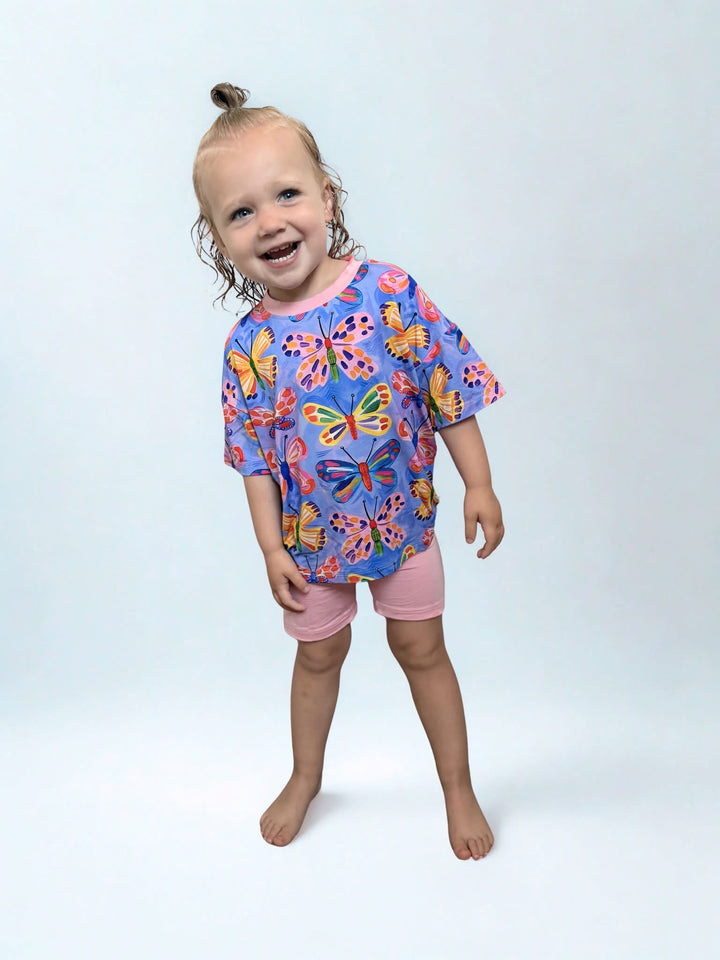 Two-Piece Oversized Tee and Bikers Set -Butterfly