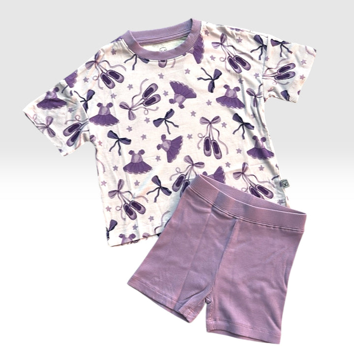 Two-Piece Oversized Tee and Bikers Set - Ballet