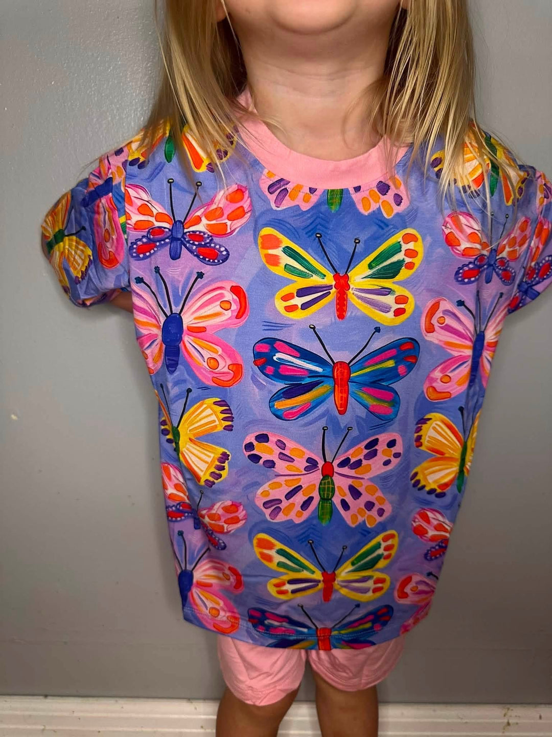 Two-Piece Oversized Tee and Bikers Set -Butterfly