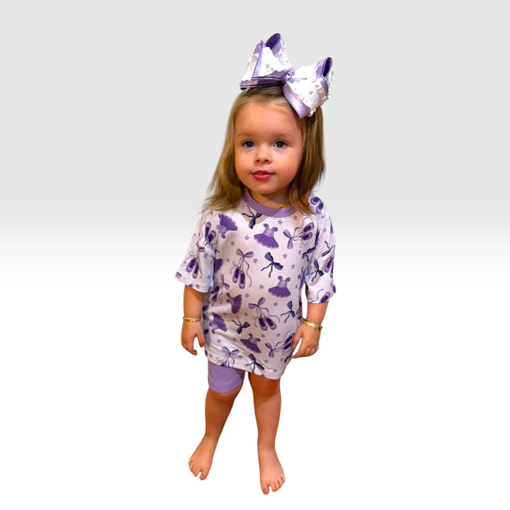 Two-Piece Oversized Tee and Bikers Set - Ballet