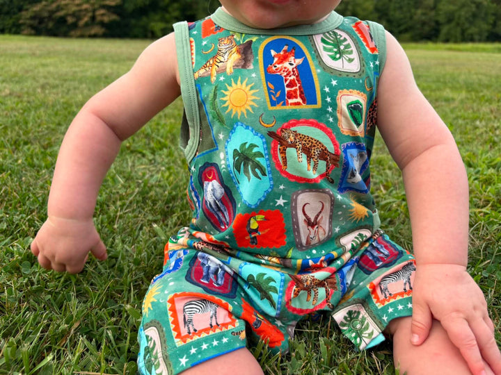 Shorty Pocket  Romper - Safari Snapshots