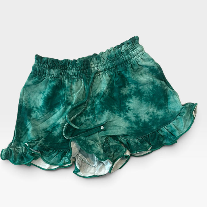Girls Ruffle Shorts - Green Tie Dye