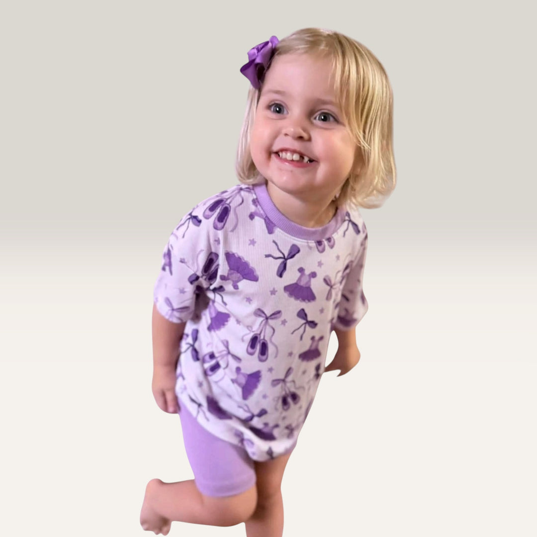 Two-Piece Oversized Tee and Bikers Set - Ballet