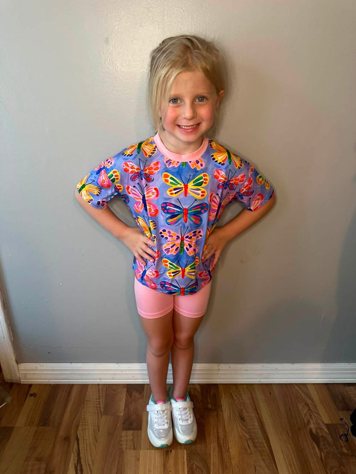 Two-Piece Oversized Tee and Bikers Set -Butterfly