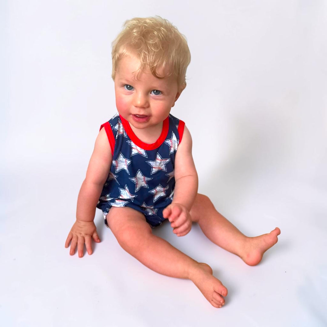 Sleeveless Bubble Romper- Field of Stars