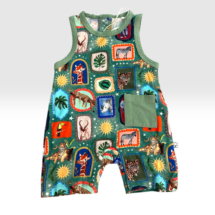 Shorty Pocket  Romper - Zoo