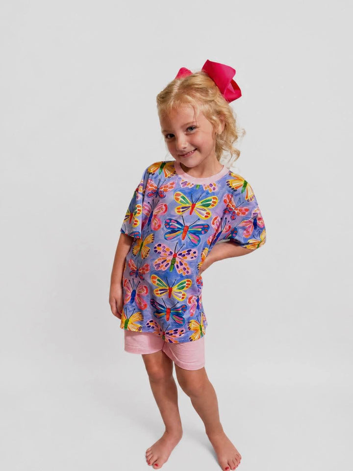 Two-Piece Oversized Tee and Bikers Set -Butterfly