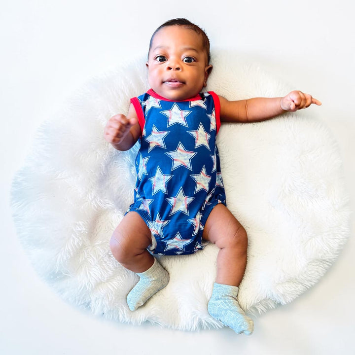 Sleeveless Bubble Romper- Field of Stars