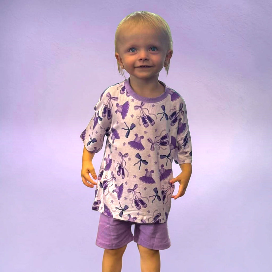 Two-Piece Oversized Tee and Bikers Set - Ballet