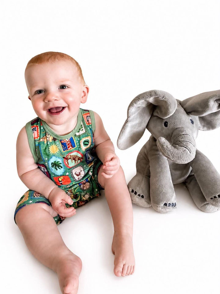 Shorty Pocket  Romper - Safari Snapshots