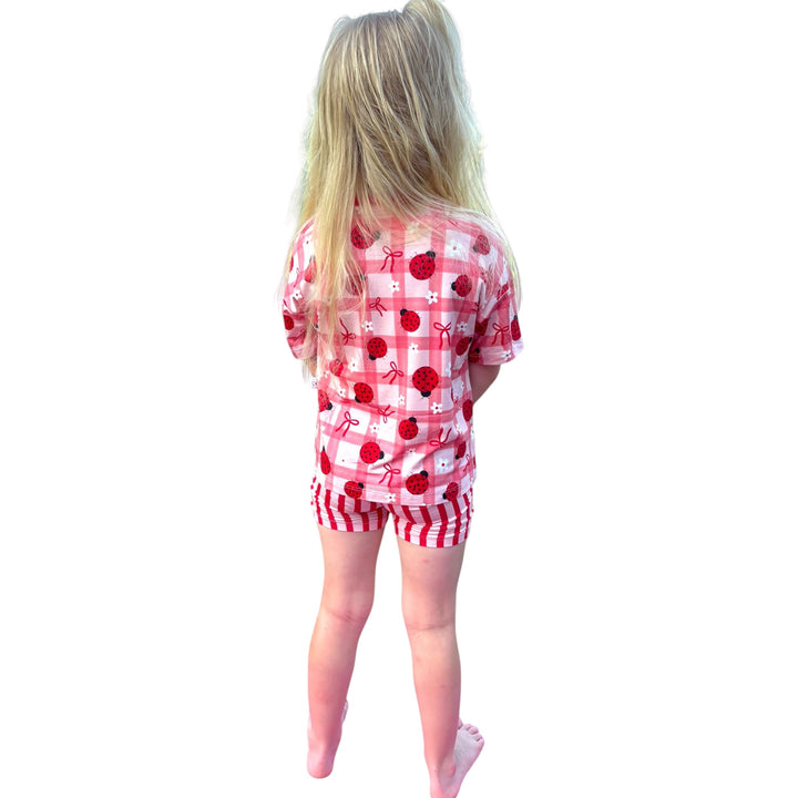 Two-Piece Oversized Tee and Bikers Set - Ladybug with Stripe Bikers