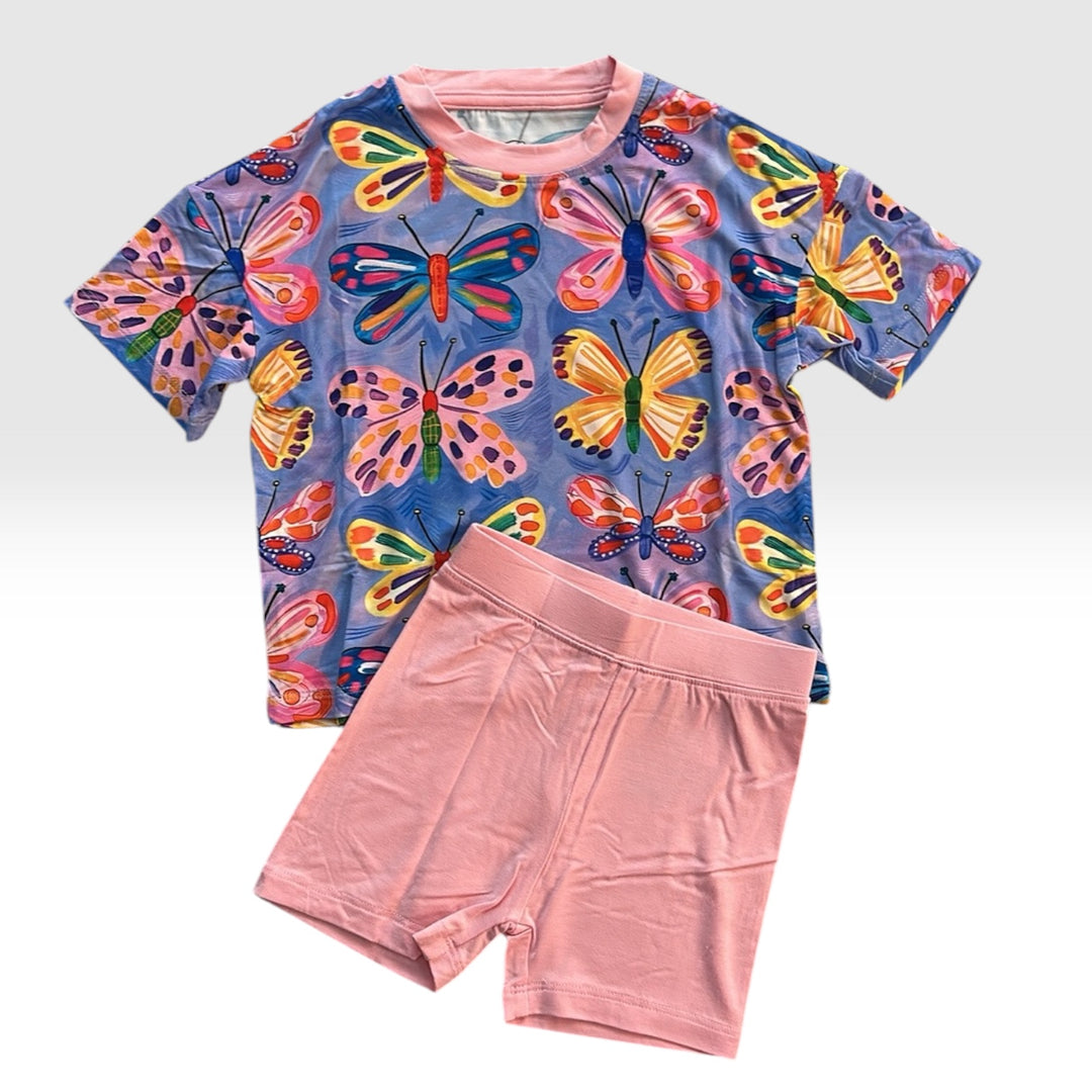 Two-Piece Oversized Tee and Bikers Set -Butterfly