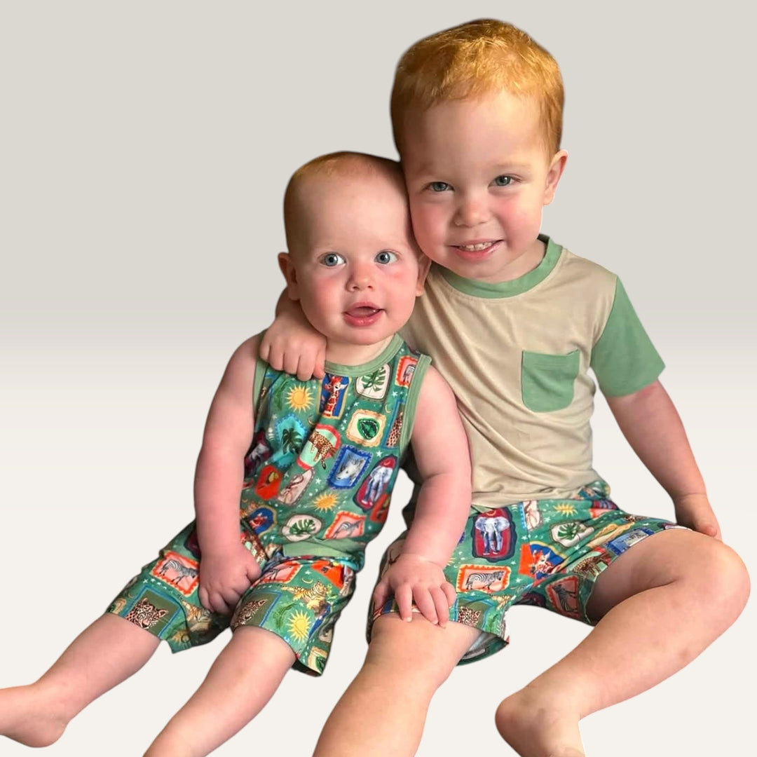 Shorty Pocket  Romper - Safari Snapshots