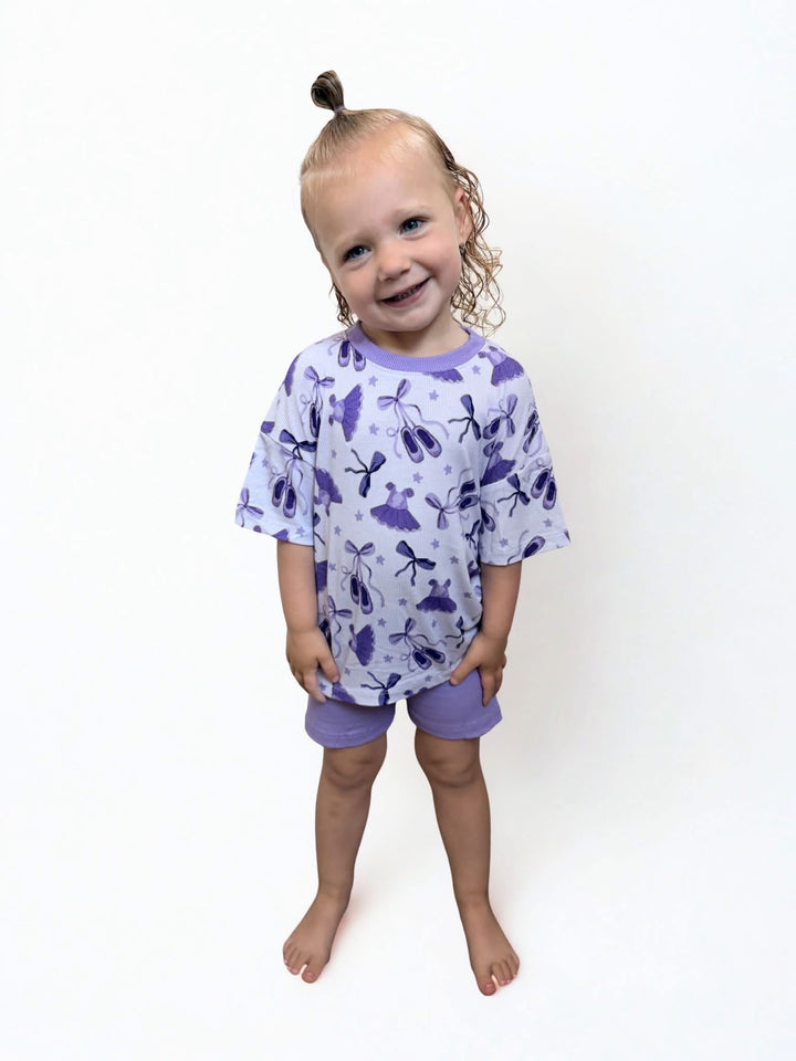 Two-Piece Oversized Tee and Bikers Set - Ballet