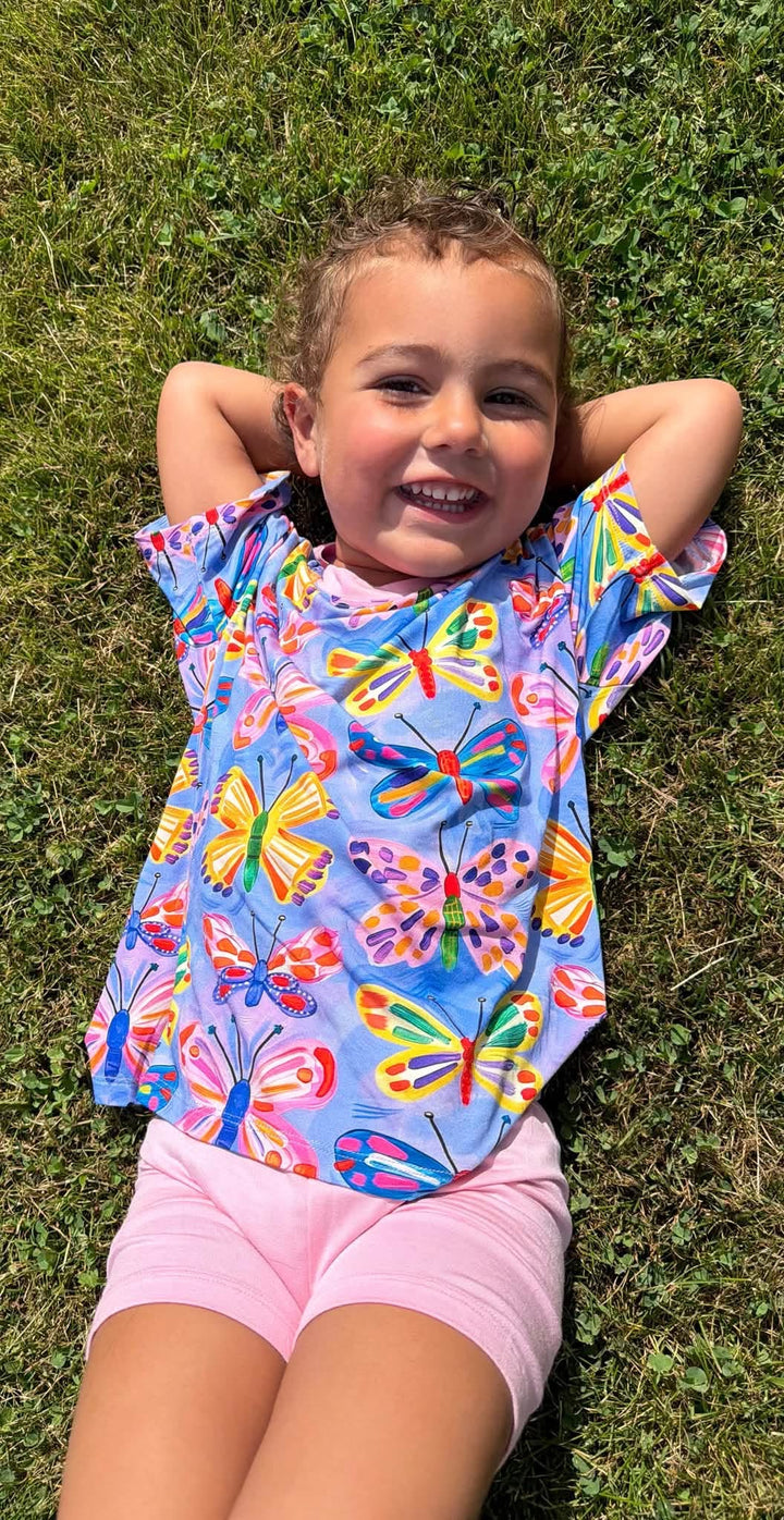 Two-Piece Oversized Tee and Bikers Set -Butterfly