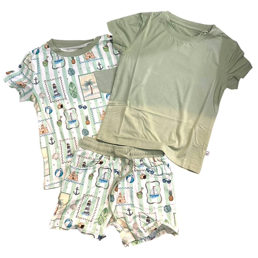 Pocket TShirt and Shorts - Coastal Treasures - 3 Piece Set