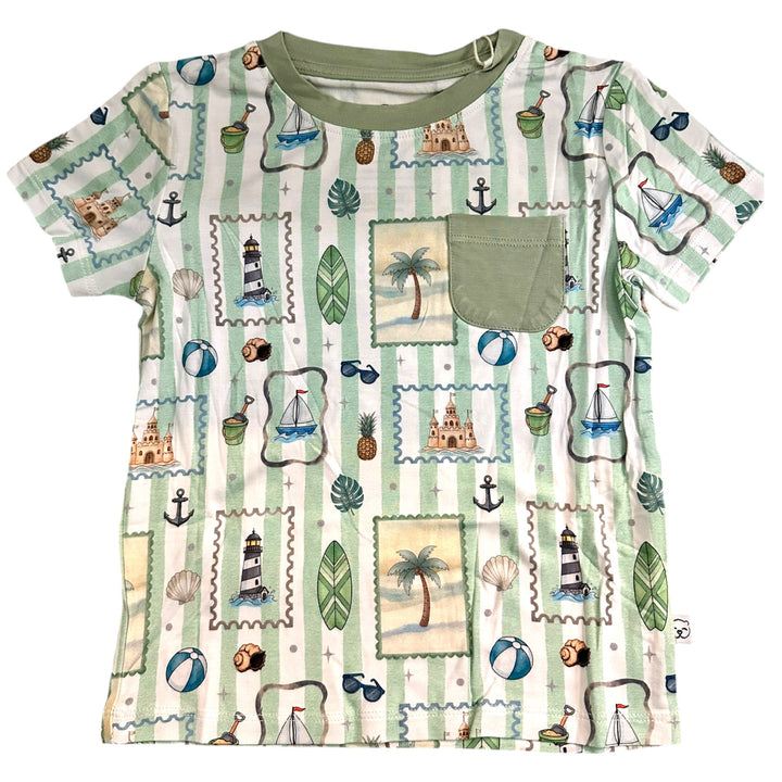Pocket TShirt and Shorts - Coastal Treasures - 3 Piece Set