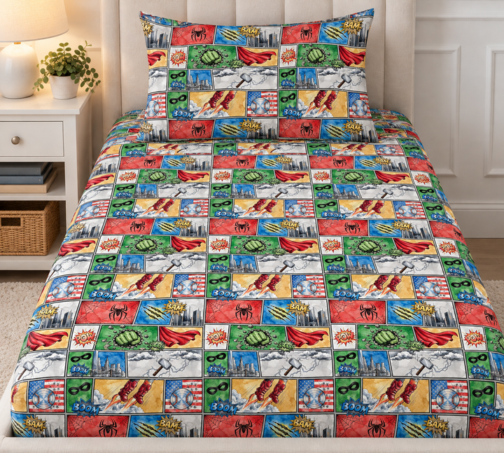 Twin Fitted Sheet &amp; Pillowcase - SuperHero