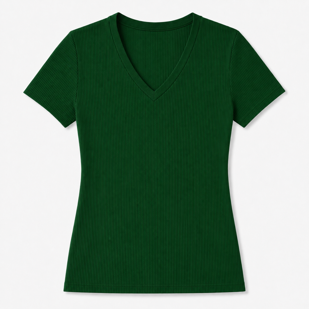 Womens VNeck -Christmas - Green Ribbed