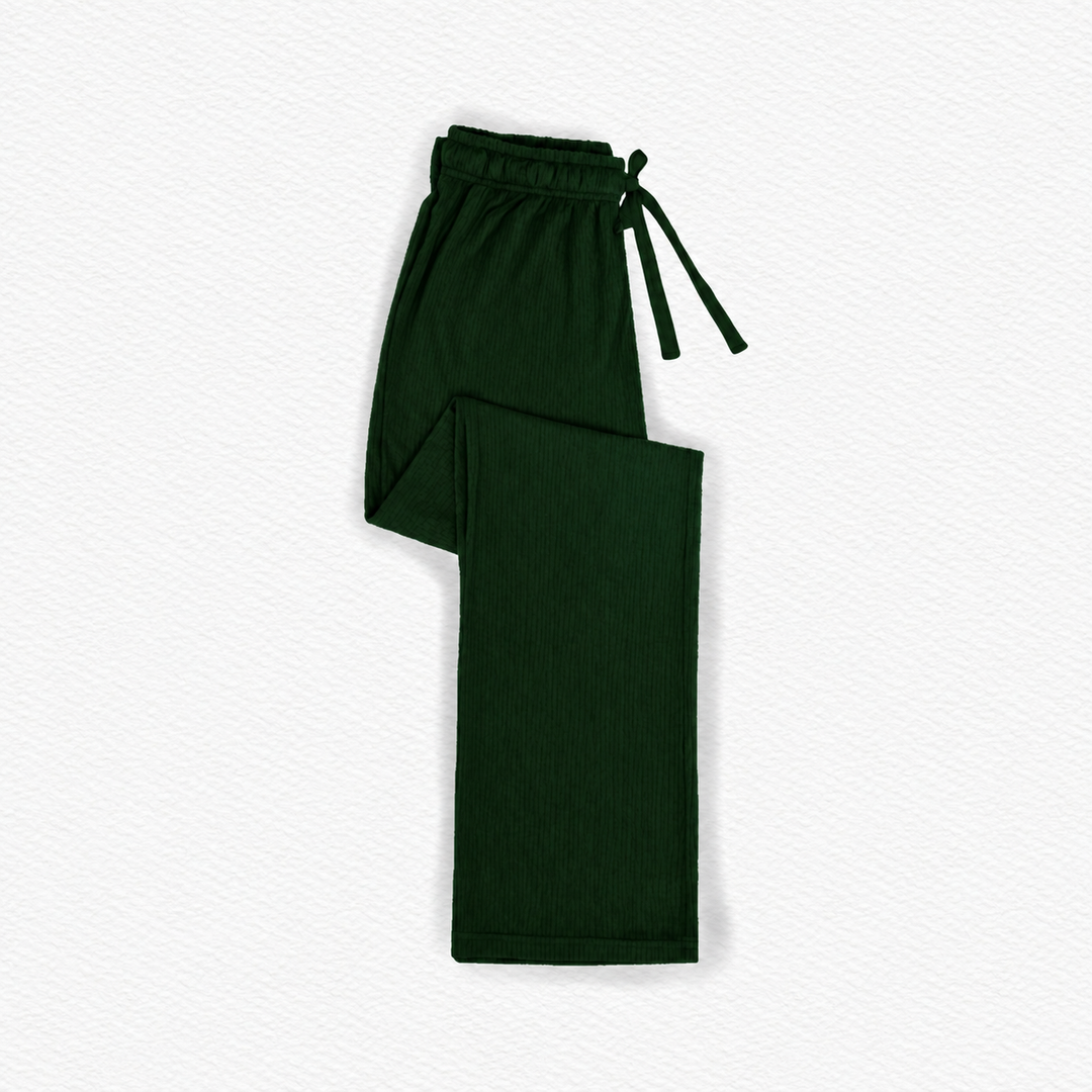 Womens Slight Flare Pants  - Christmas - Ribbed Green