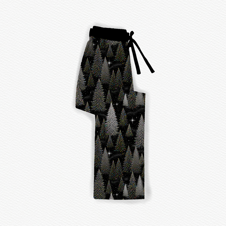 Womens Slight Flare Pants  - Christmas - Black Trees